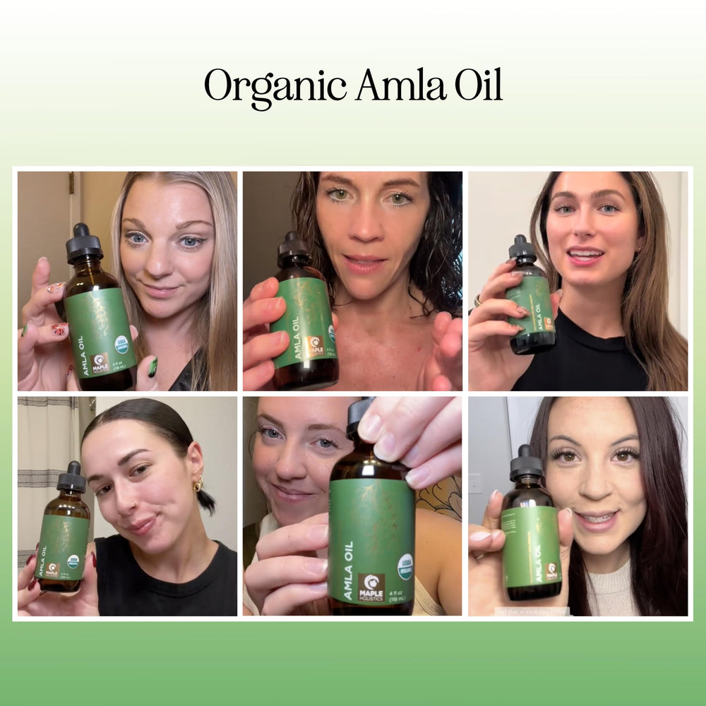 Maple Holistics Amla Oil dropper application demonstrates easy scalp hydration