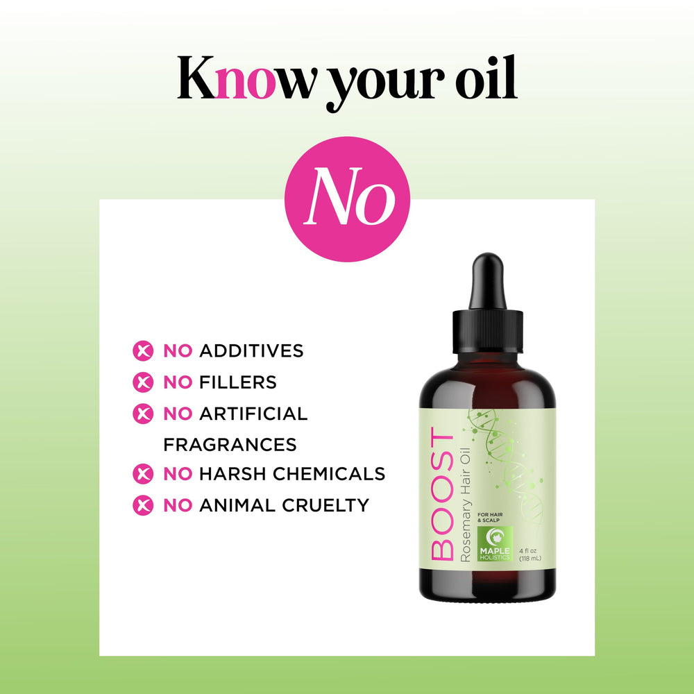 Maple Holistics argan moringa rosehip oil blend bottle shown for nourishing hair.