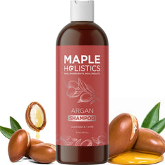 Maple Holistics Argan Oil Shampoo bottle shines hair with natural oils