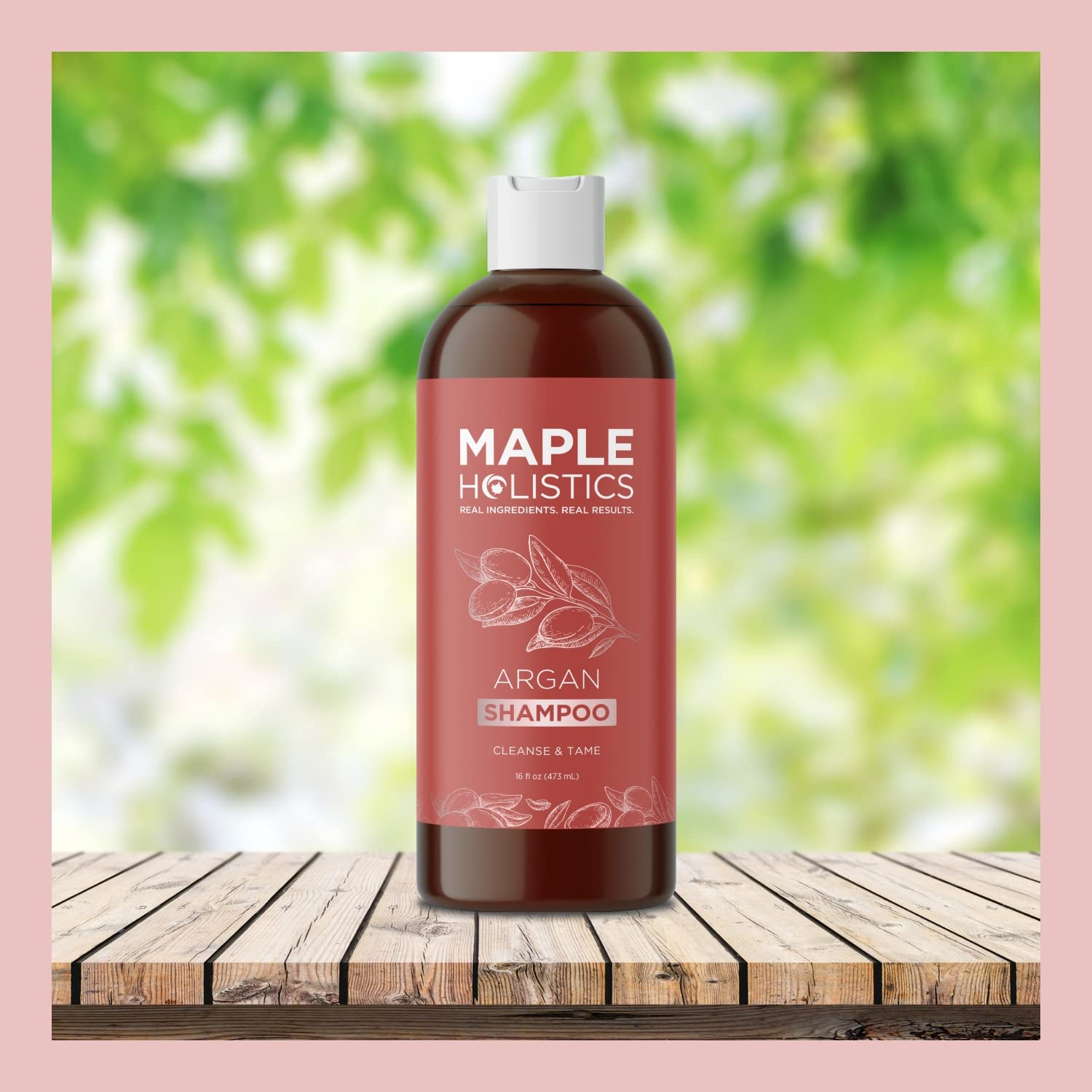 Maple Holistics Argan Oil Shampoo cruelty free label signals ethical plant powered care.