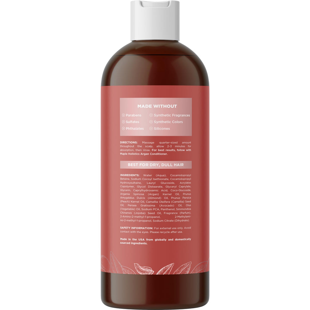 Maple Holistics Argan Oil Shampoo lather close up highlights nourishing oils for dry hair.