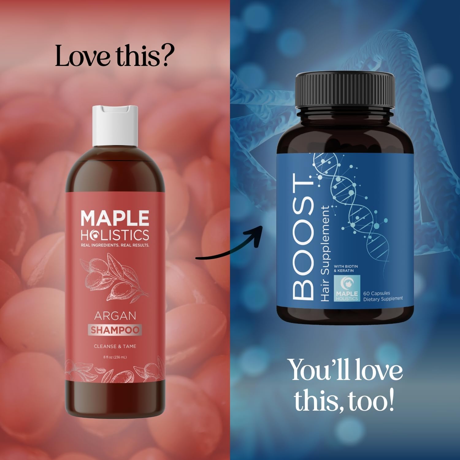 Maple Holistics Argan Oil Shampoo men-women-use image conveys universal appeal and gentle cleansing