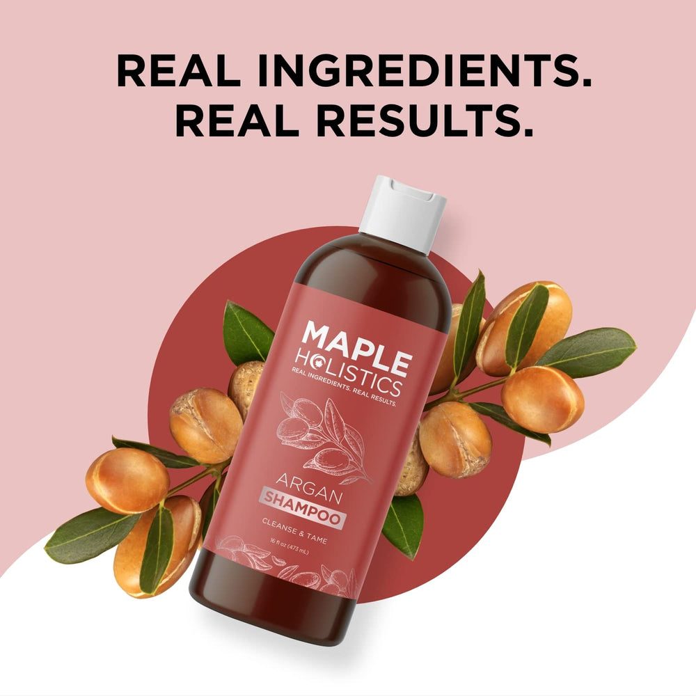 Maple Holistics Argan Oil Shampoo volume boost shot reveals fuller looking hair.