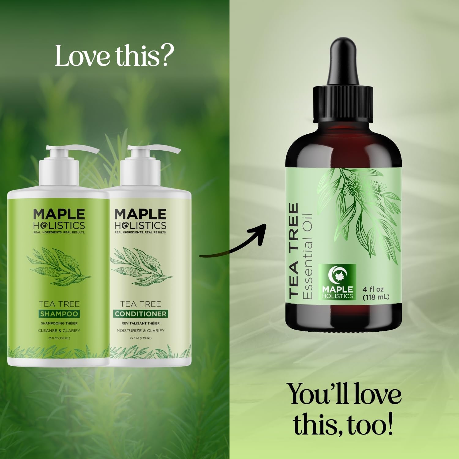 Maple Holistics Australian tea tree oil close-up emphasizing natural cleansing benefits