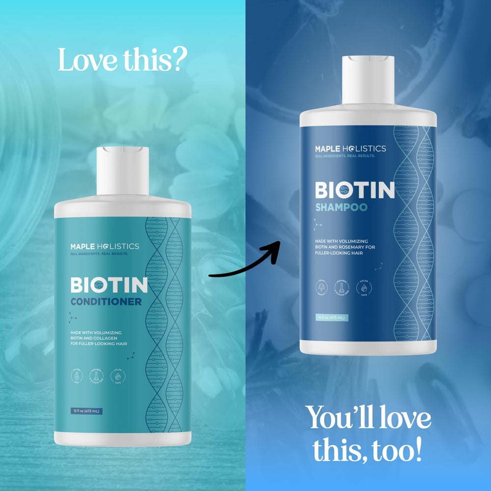 Maple Holistics Biotin Conditioner green tea image emphasizes scalp-friendly care