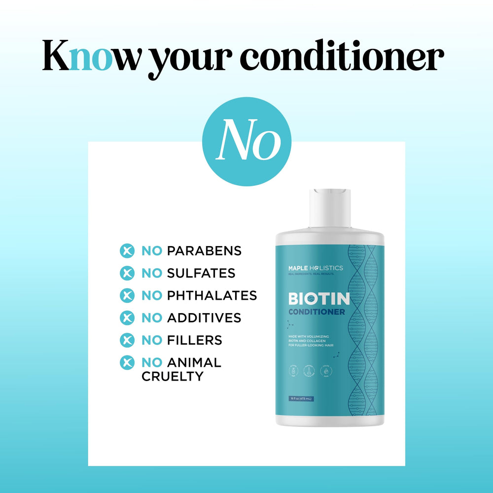 Maple Holistics Biotin Conditioner packaging shot reinforces clean, natural formula