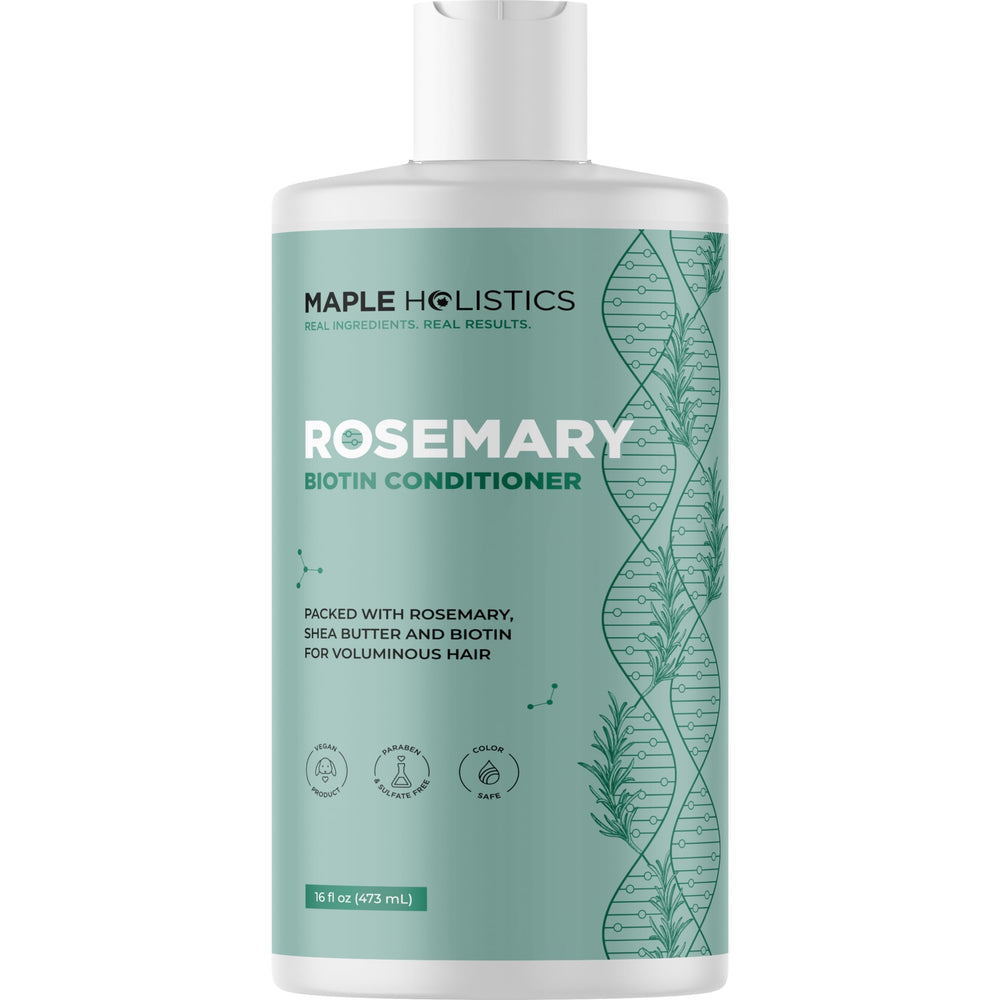 Maple Holistics Biotin Rosemary Conditioner bottle front, vegan formula for thinning hair.