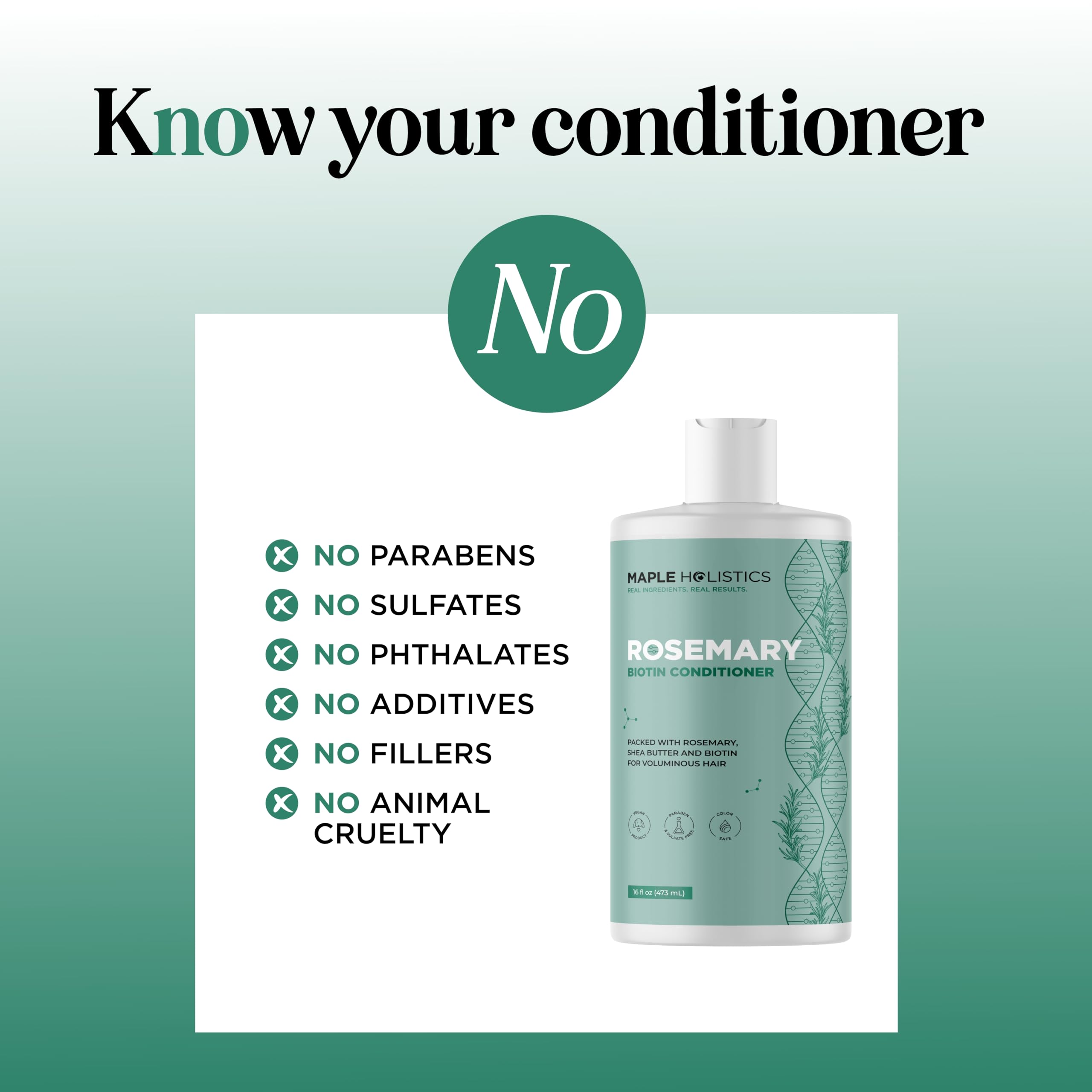Maple Holistics Biotin Rosemary Conditioner bottle side-profile, clean, sulfate-free design.