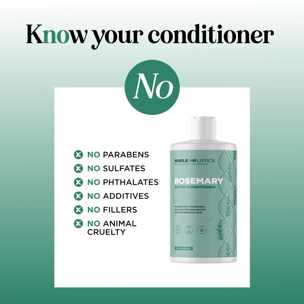 Maple Holistics Biotin Rosemary Conditioner bottle side-profile, clean, sulfate-free design.