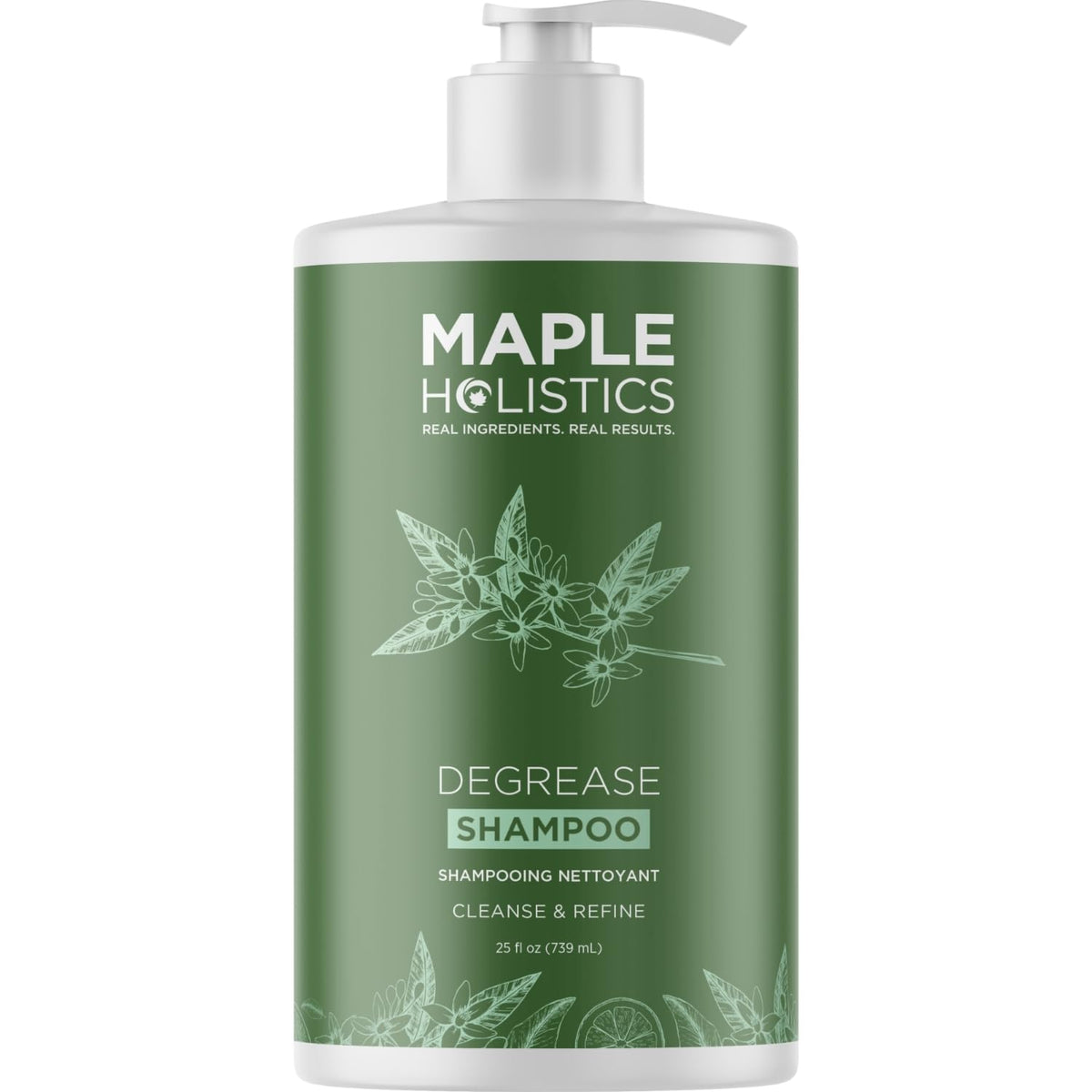 Maple Holistics clarifying shampoo bottle full for deep cleanse against buildup