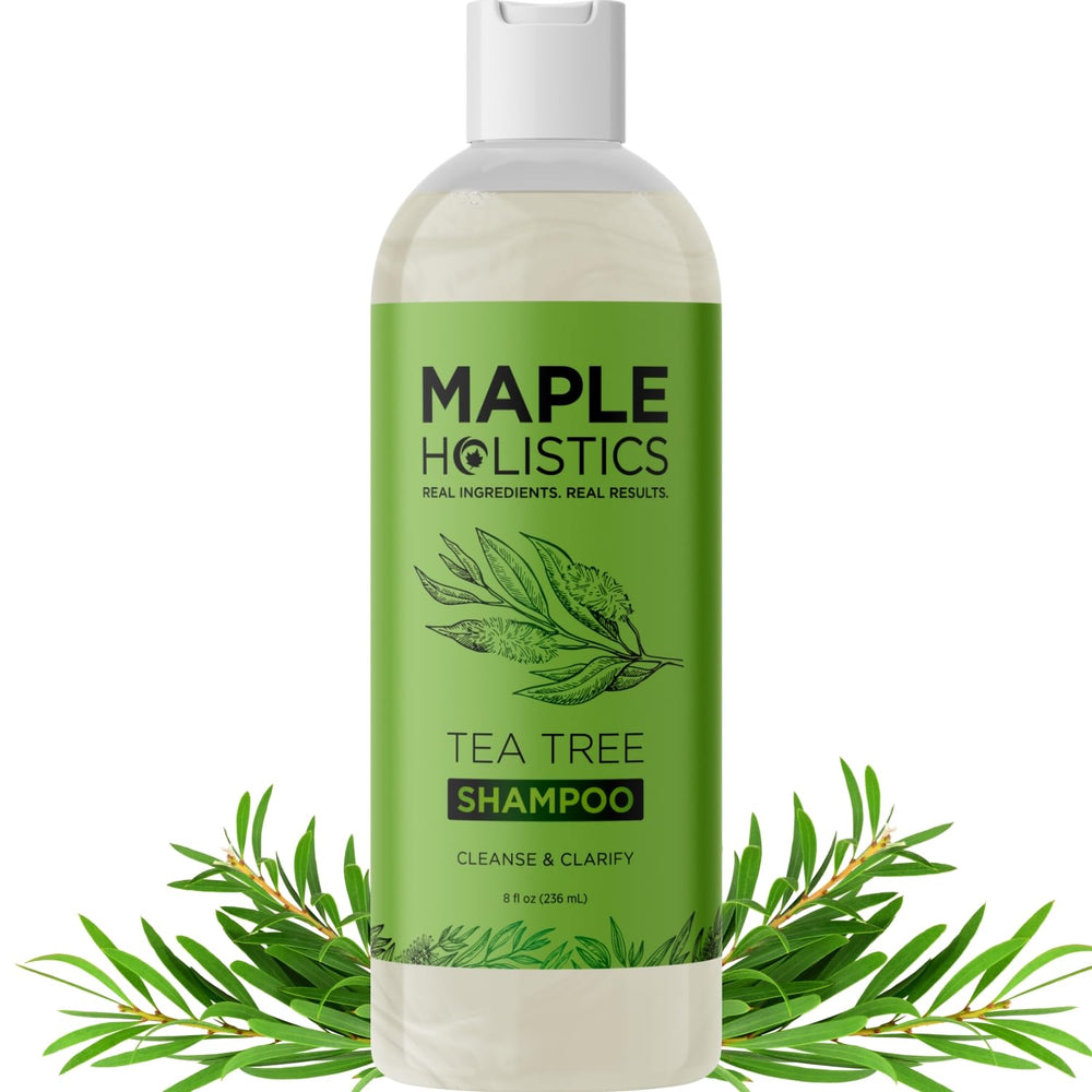 Maple Holistics clarifying shampoo bottle shows product for oil control without stripping hair