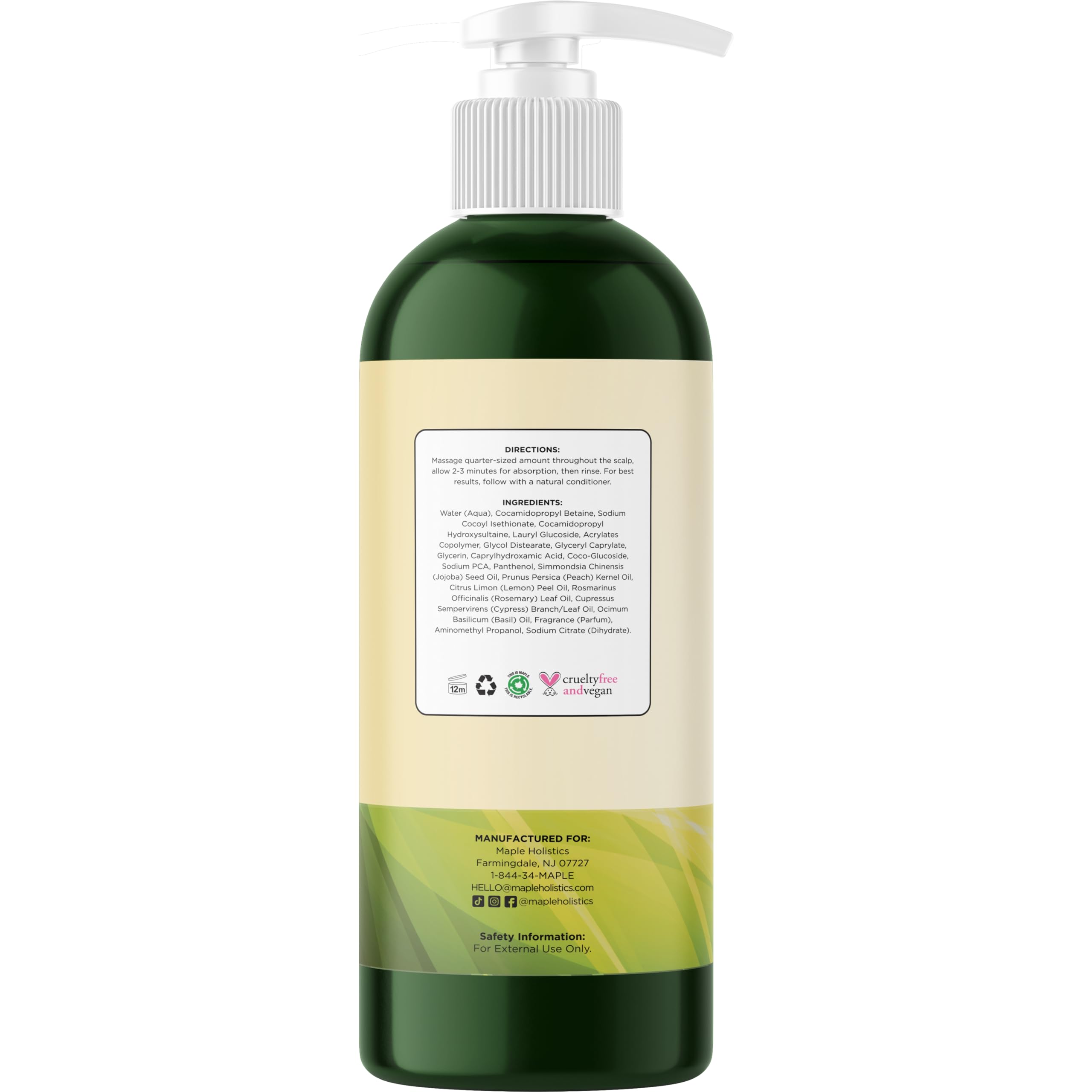 Maple Holistics clarifying shampoo ingredients spotlight emphasizes buildup removal.