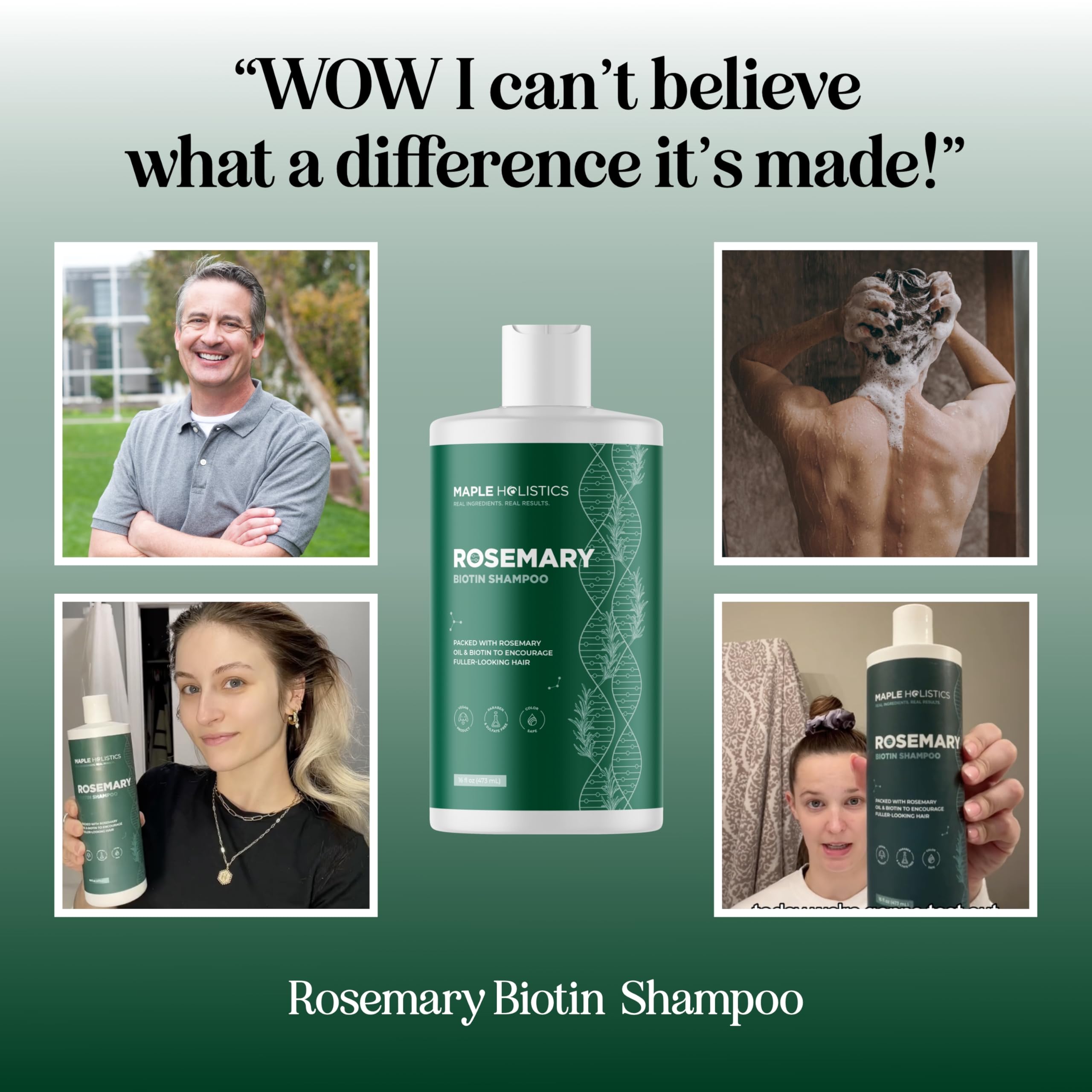 Maple Holistics hair-thinning shampoo packaging shows suitability for women and men.