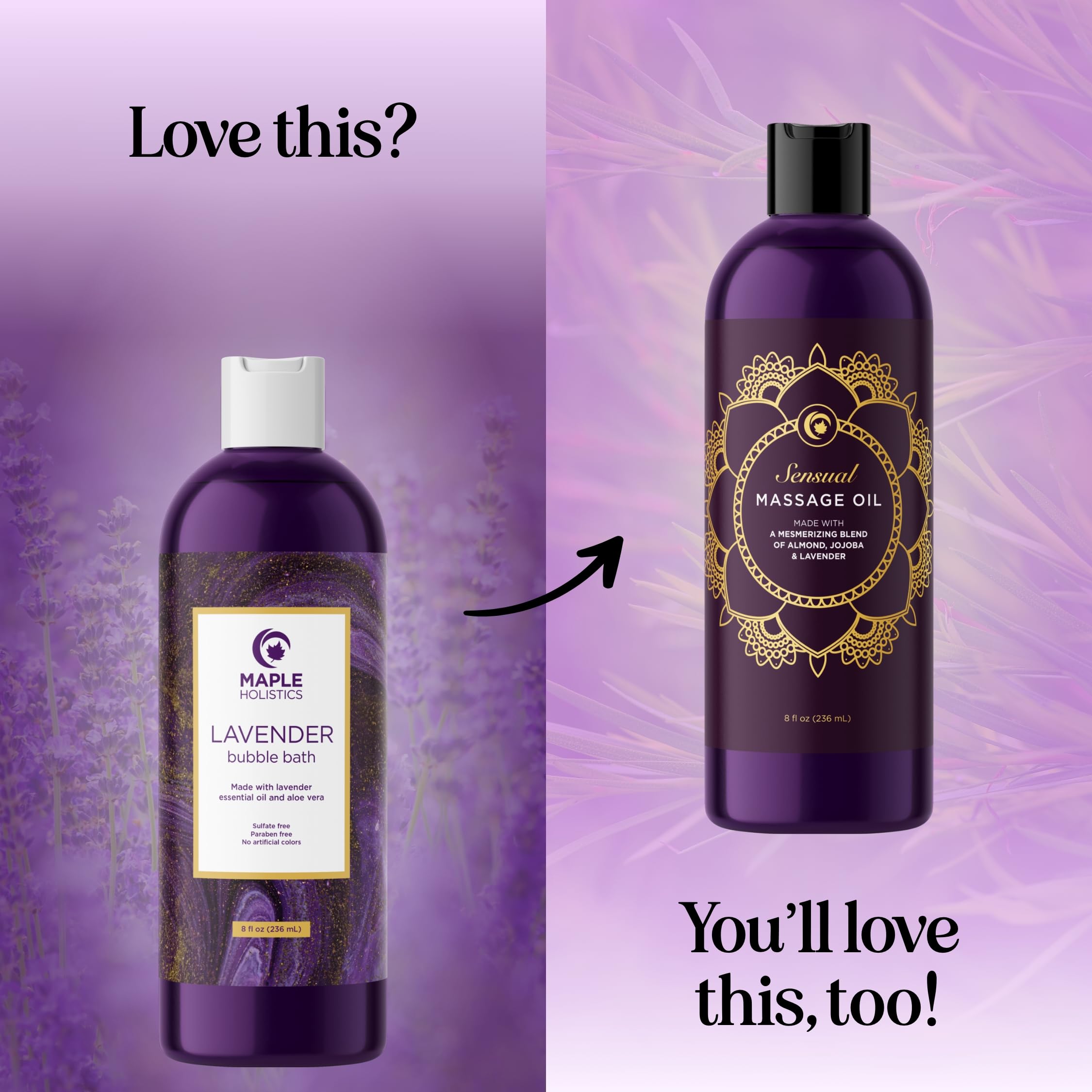 Maple Holistics lavender bubble bath close-up with essential oils for calm