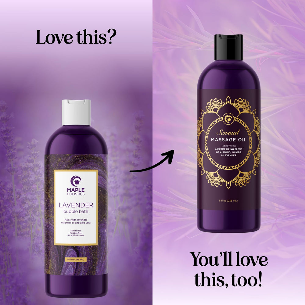 Maple Holistics lavender bubble bath close-up with essential oils for calm
