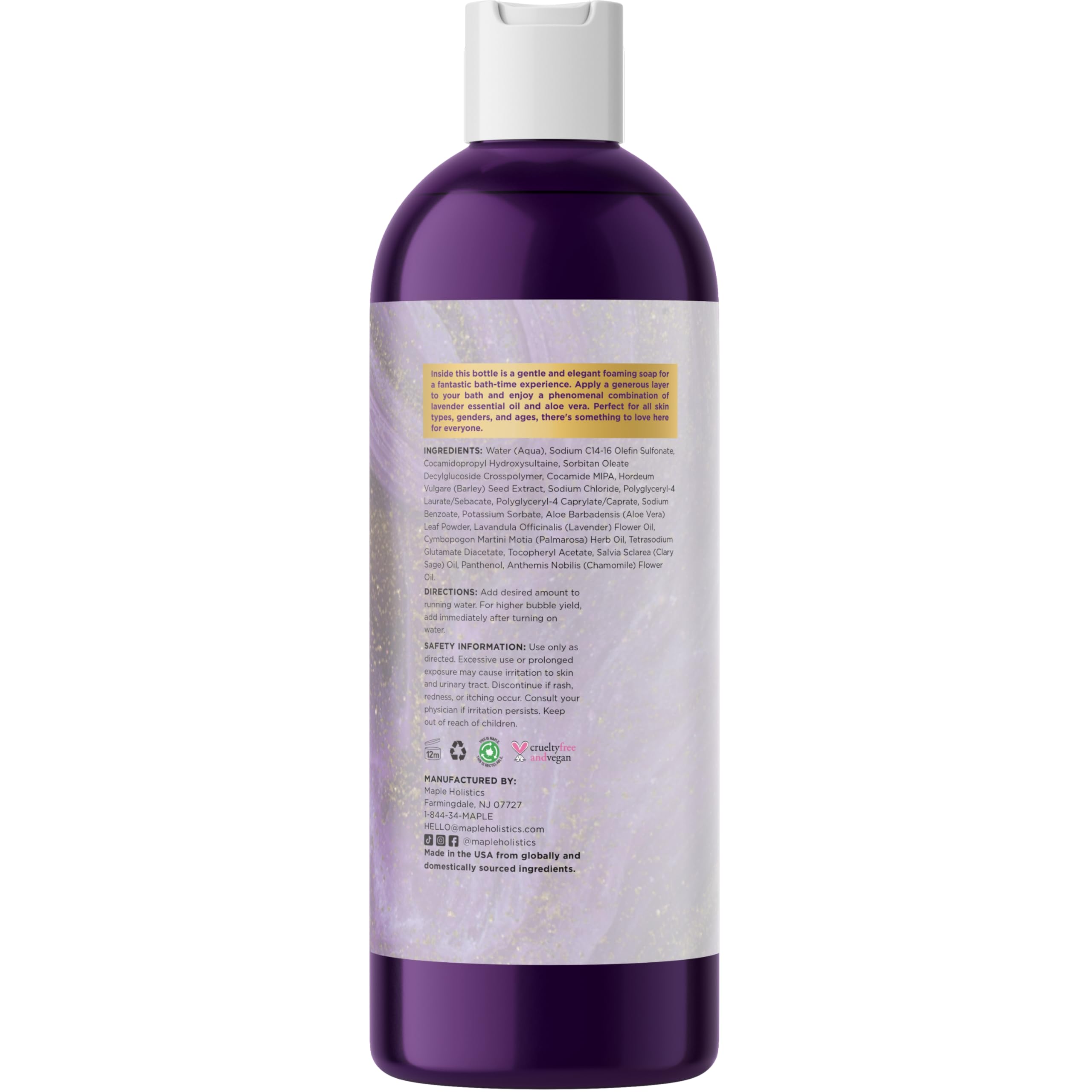 Maple Holistics lavender bubble bath in a cozy bathroom soak