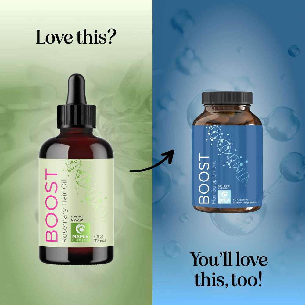Maple Holistics leave-in hair oil on hair showcases lightweight hydration.