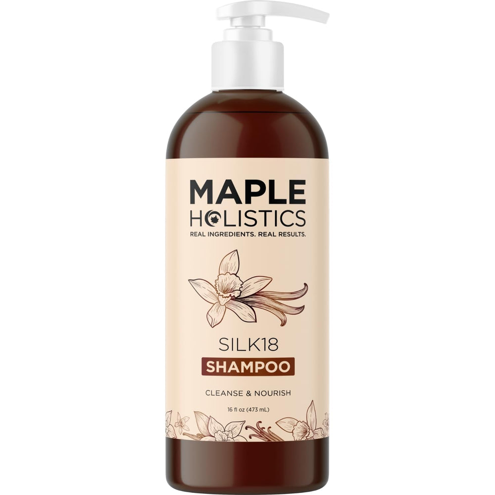 Maple Holistics Moisturizing Shampoo bottle closeupHighlighting hydrating formula for dry hair