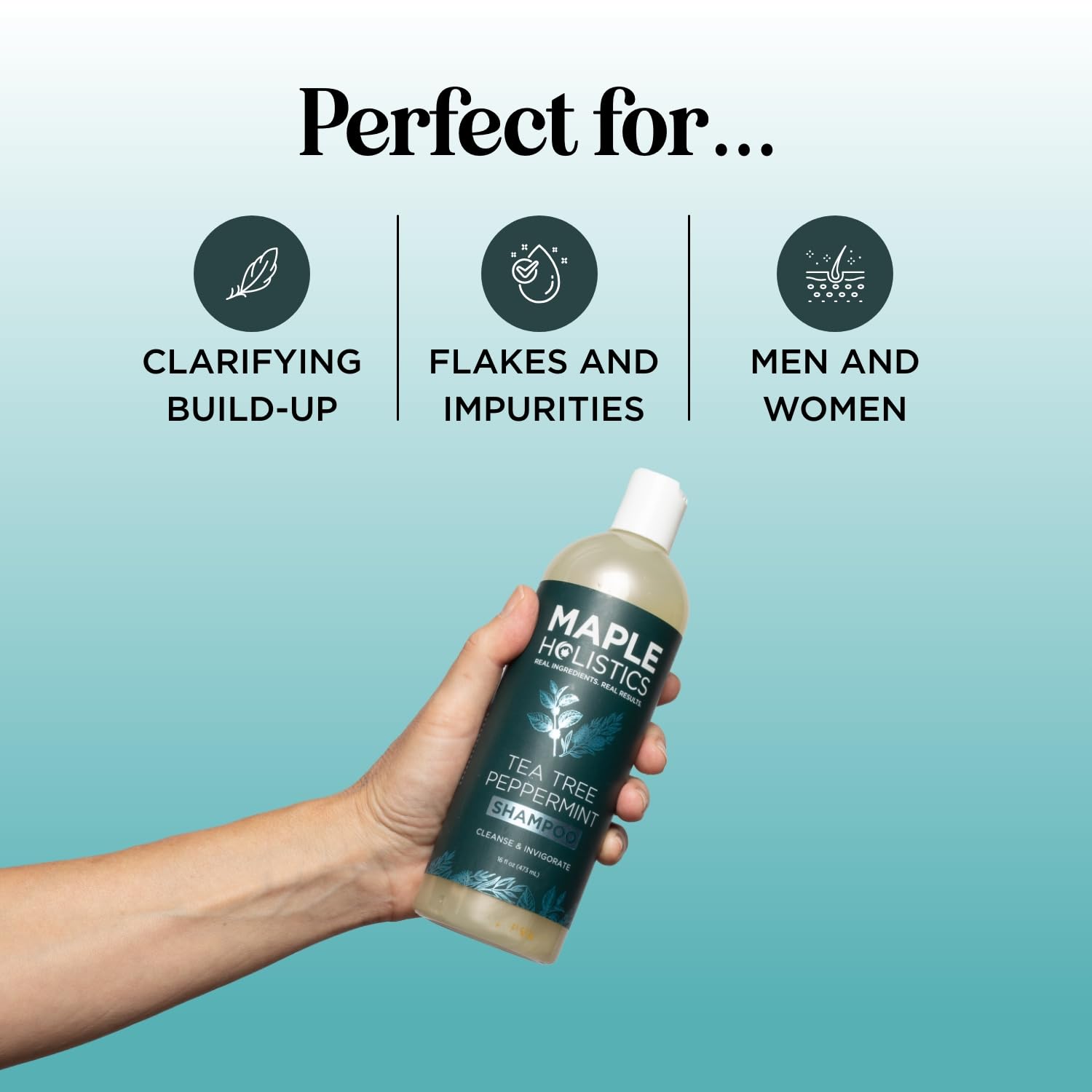 Maple Holistics peppermint oil dropper illustrating cooling sensation for scalp comfort