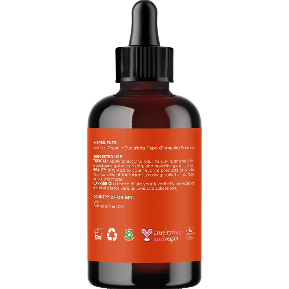 Maple Holistics Pumpkin Seed Oil application on skin suggests facial care
