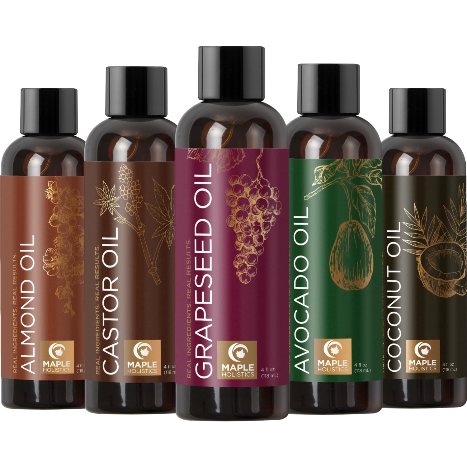 Maple Holistics pure almond oil bottle for skin and hair nourishment.