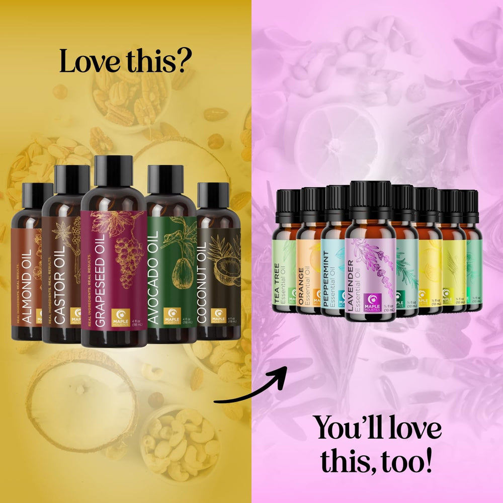 Maple Holistics pure castor oil bottle for glossy hair and nails.