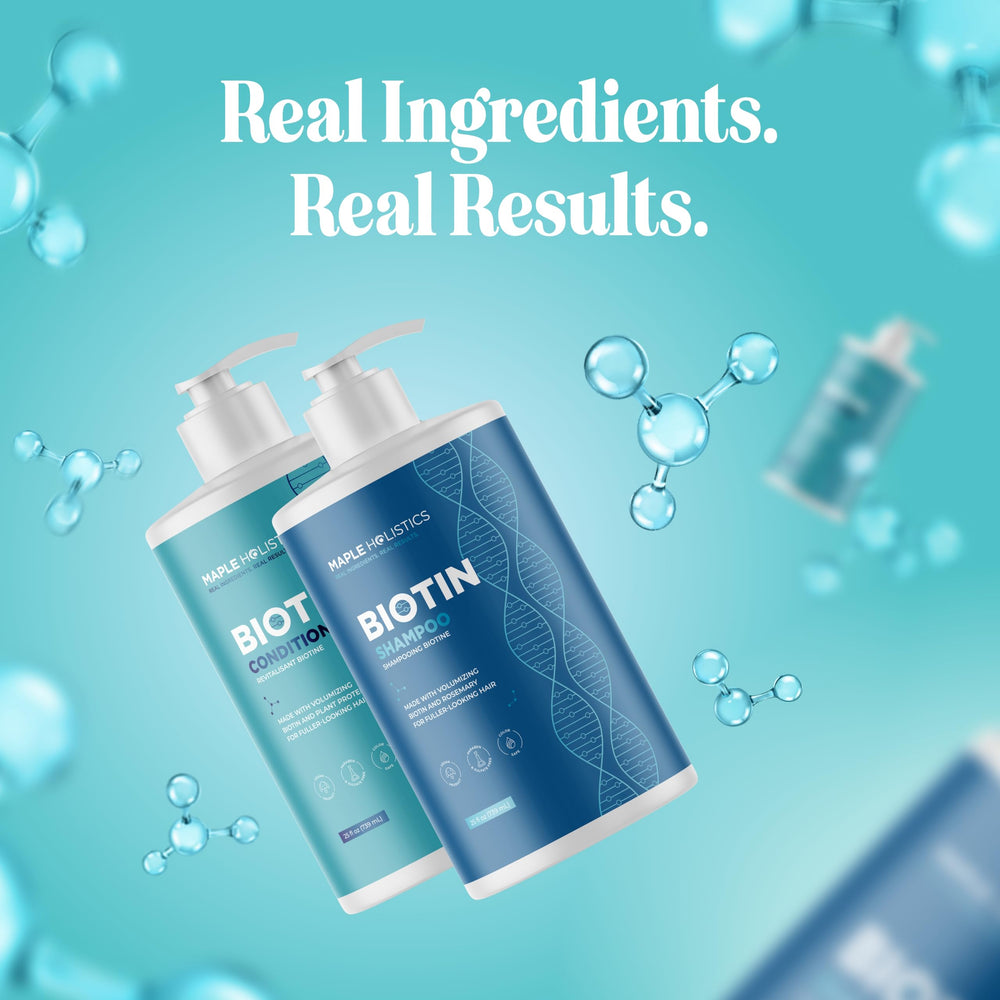 Maple Holistics rosemary biotin duo routine supports daily thinning-hair care with nourishing botanicals.