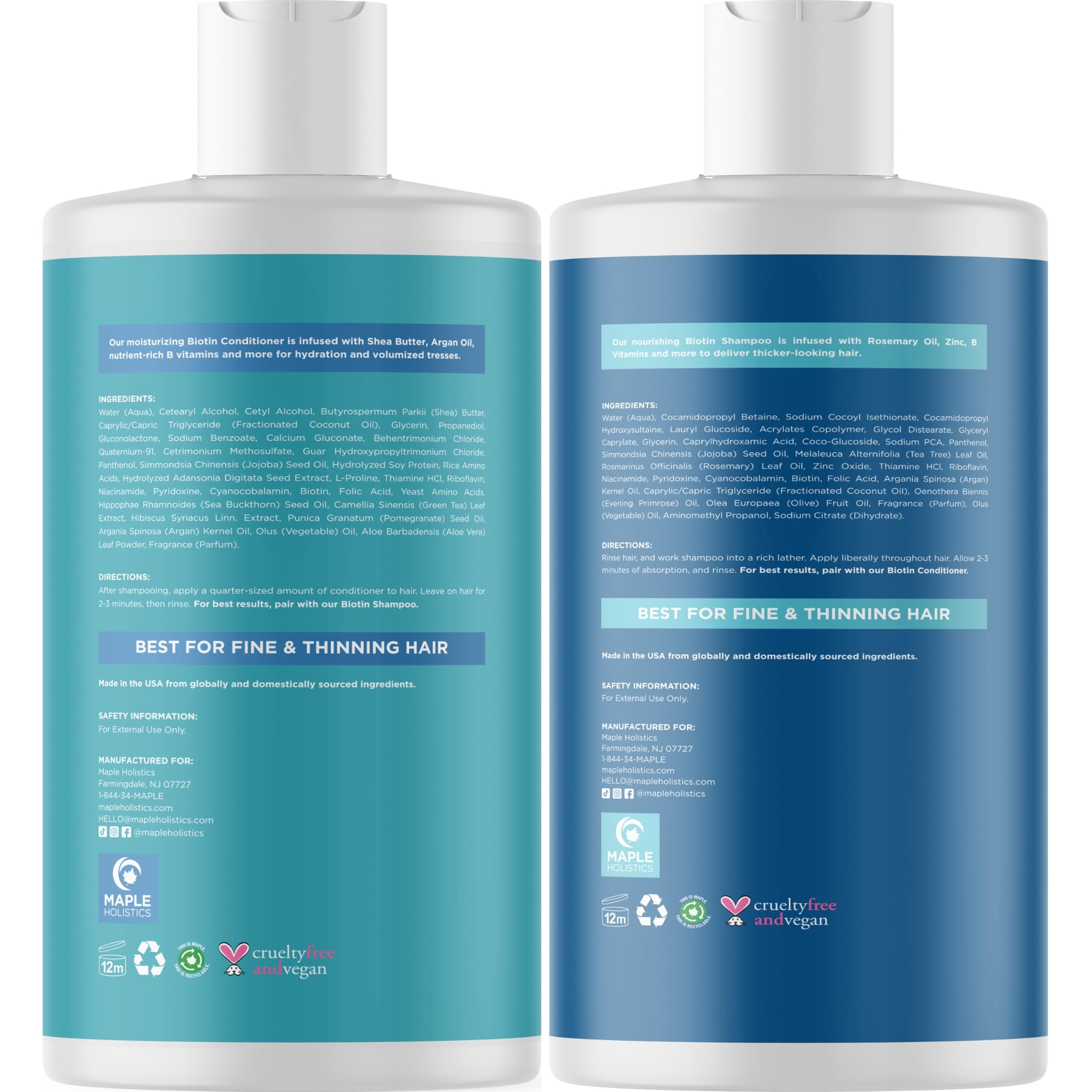 Maple Holistics Rosemary Biotin ingredients close-up showing natural botanicals and B vitamins.