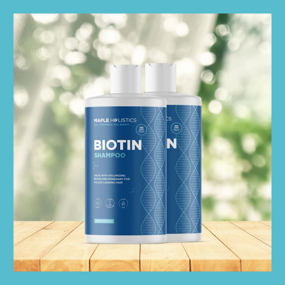 Maple Holistics Rosemary Biotin Shampoo closeup on hair demonstrates added volume and shine.