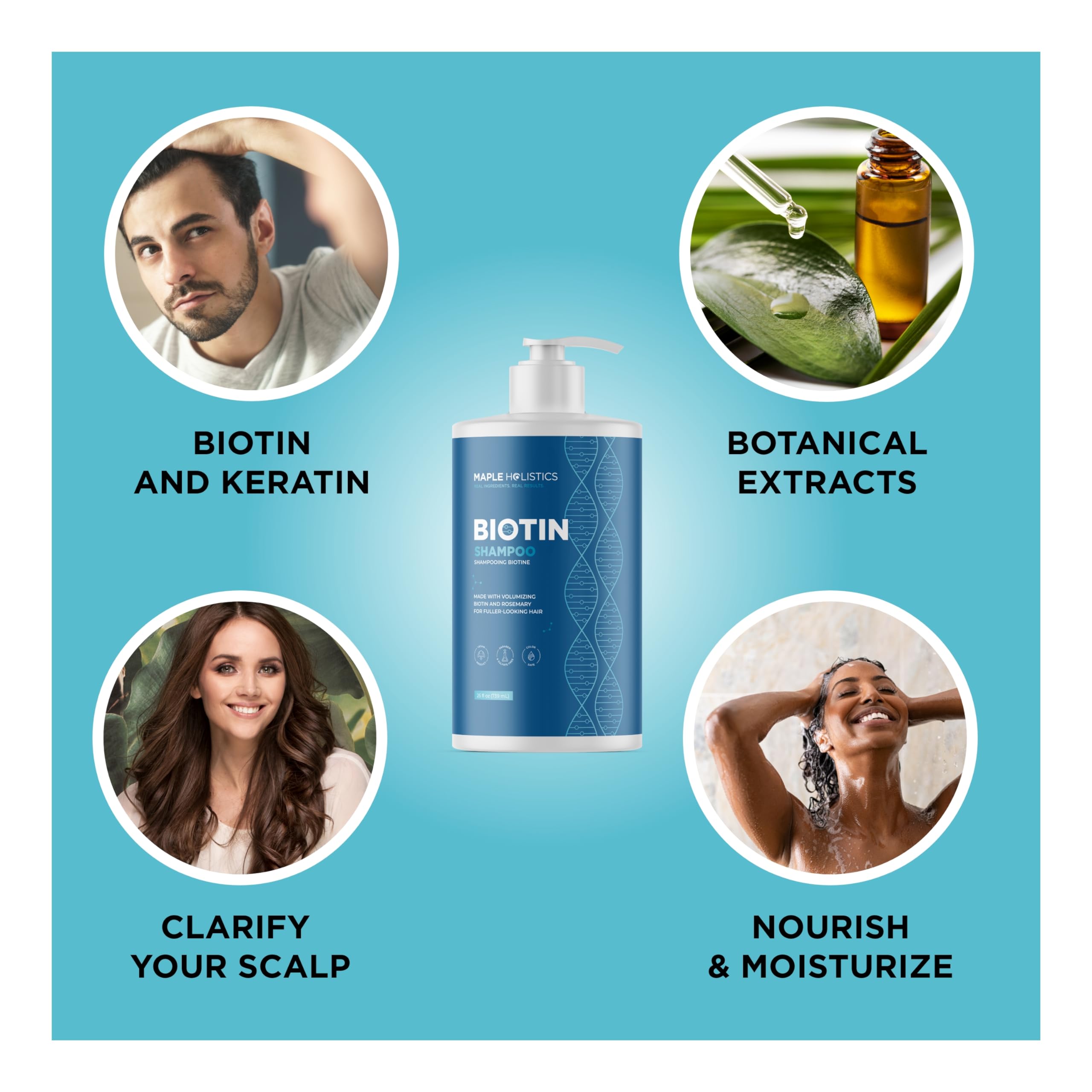 Maple Holistics ingredients view with argan oil and tea tree supports scalp nourishment