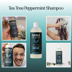 Maple Holistics shampoo lather showcasing peppermint tea tree cleanse for buildup