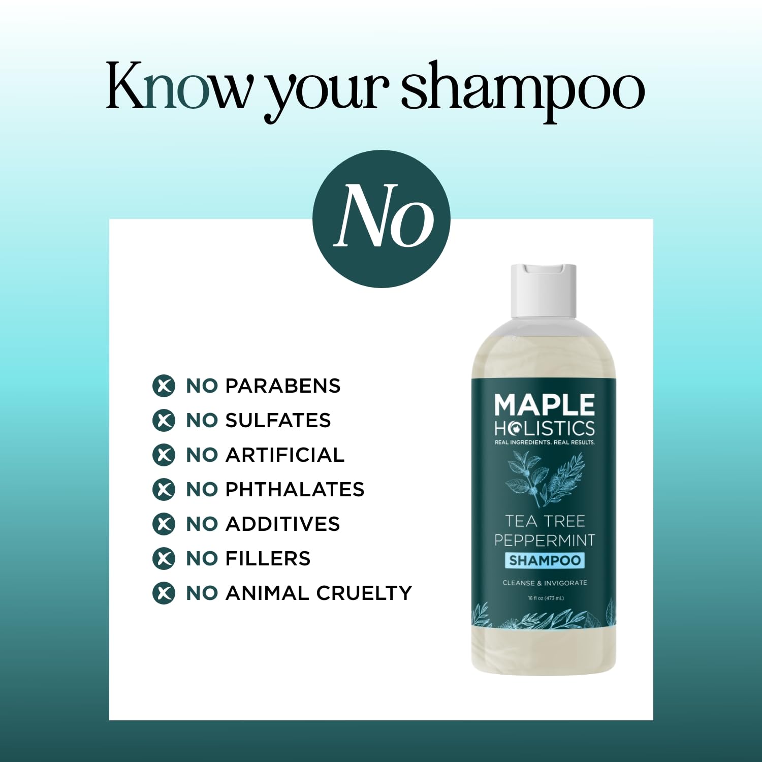 Packaging shows paraben- and sulfate-free formula from Maple Holistics