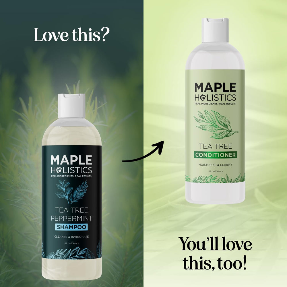 Maple Holistics shampoo in shower scene suggesting daily use and buildup removal