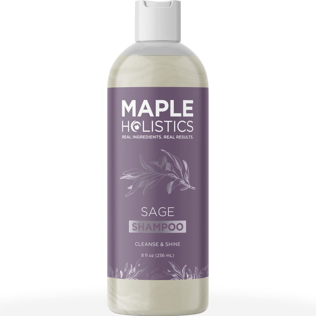 Maple Holistics Sage Rosemary Shampoo bottle highlights sulfate-free formula for scalp care.