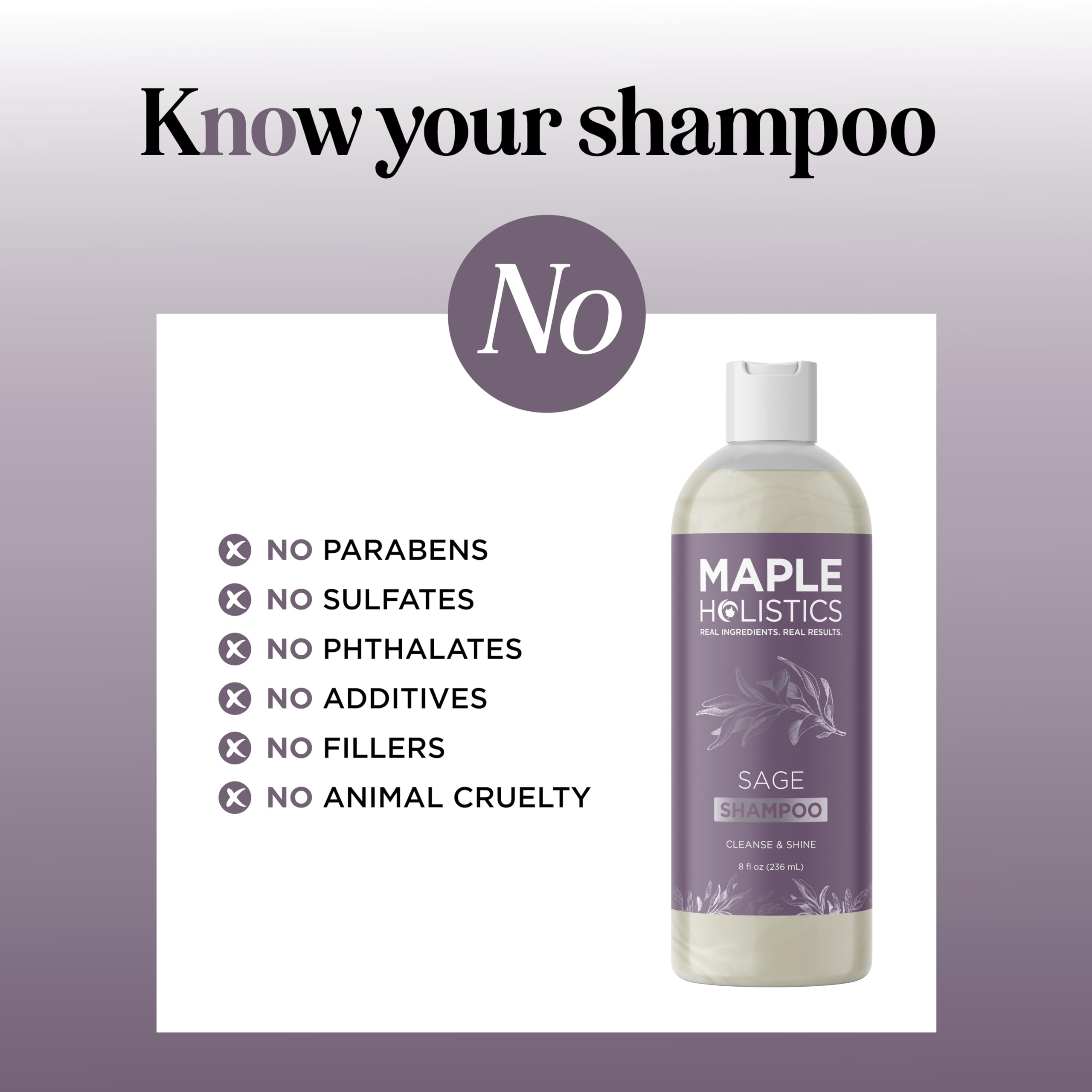 Maple Holistics Sage Rosemary Shampoo no sulfates feature supports gentle daily washing.