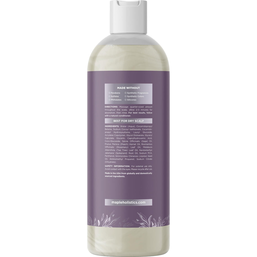 Maple Holistics Sage Rosemary Shampoo sage oil detail emphasizes soothing aromatics.