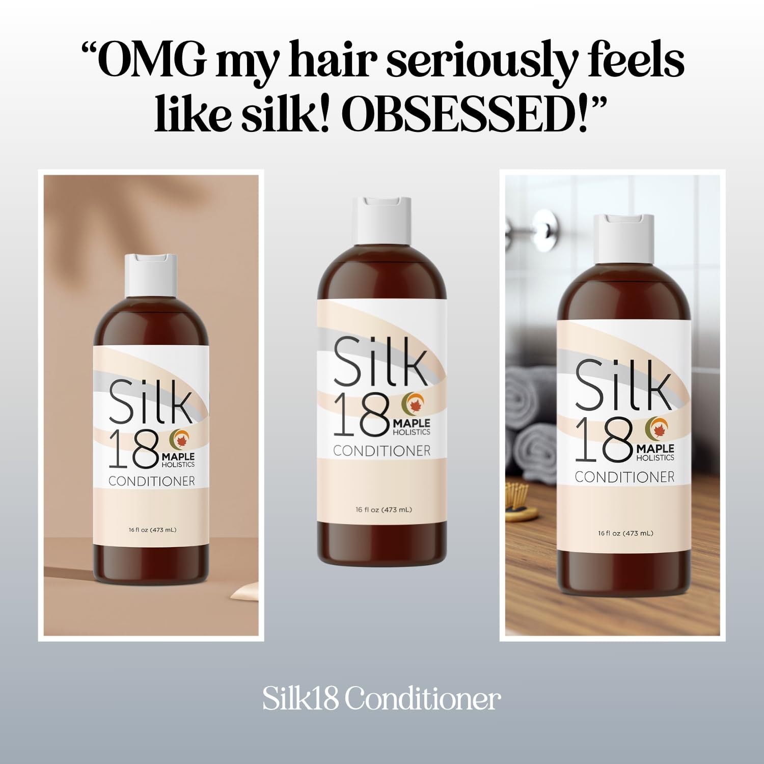 Maple Holistics silk18-hair-moisturizer texture close-up suggests silky, smooth hair