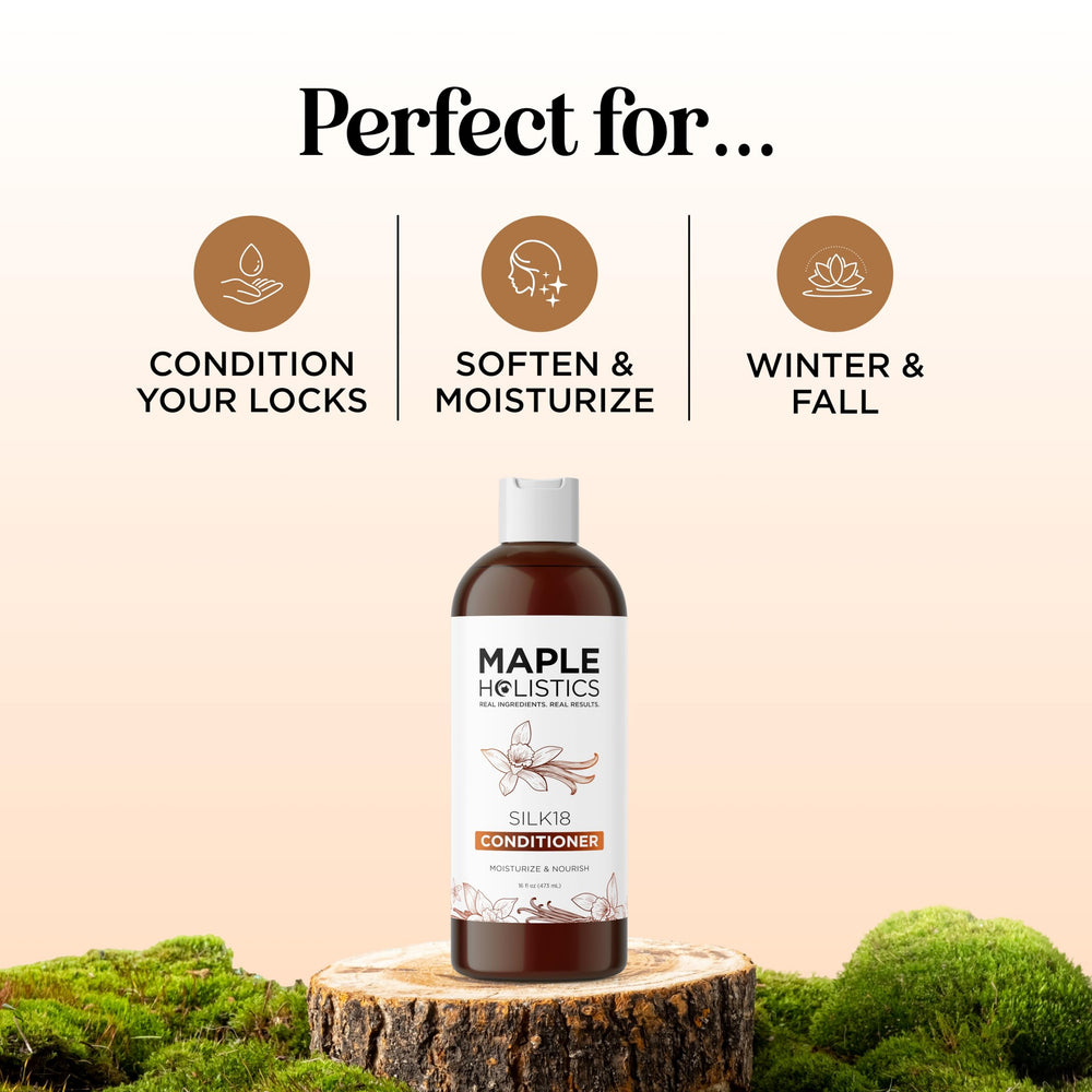 Maple Holistics Silk18 jar closed showing rich conditioner and premium ingredients.