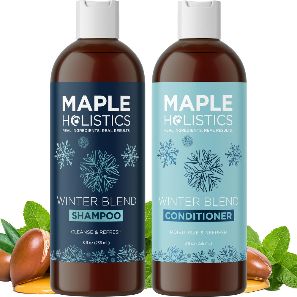 Maple Holistics sulfate-free hard water shampoo bottle—clarifies mineral buildup for refreshed hair.