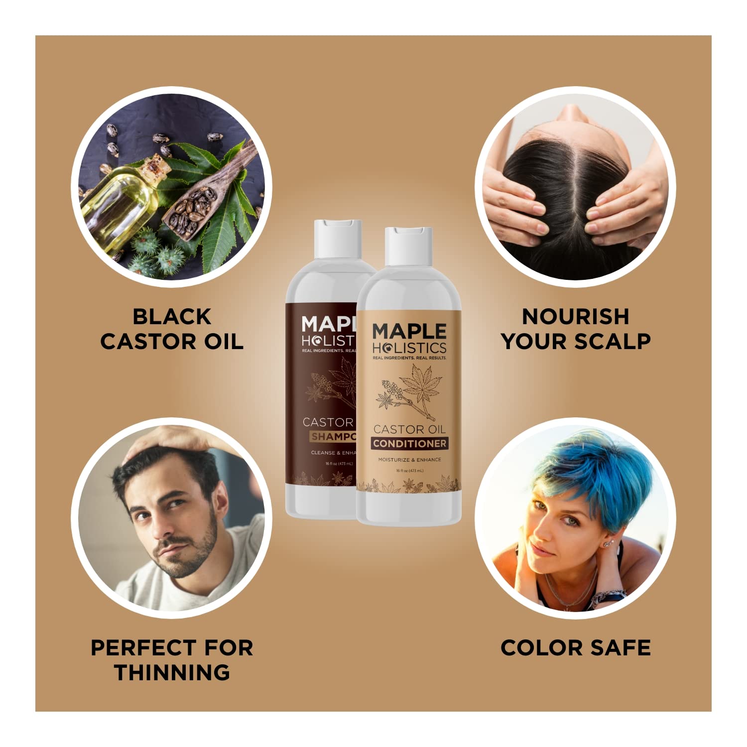 Maple Holistics sulfate-free label signals a gentle cleansing approach for sensitive scalps.