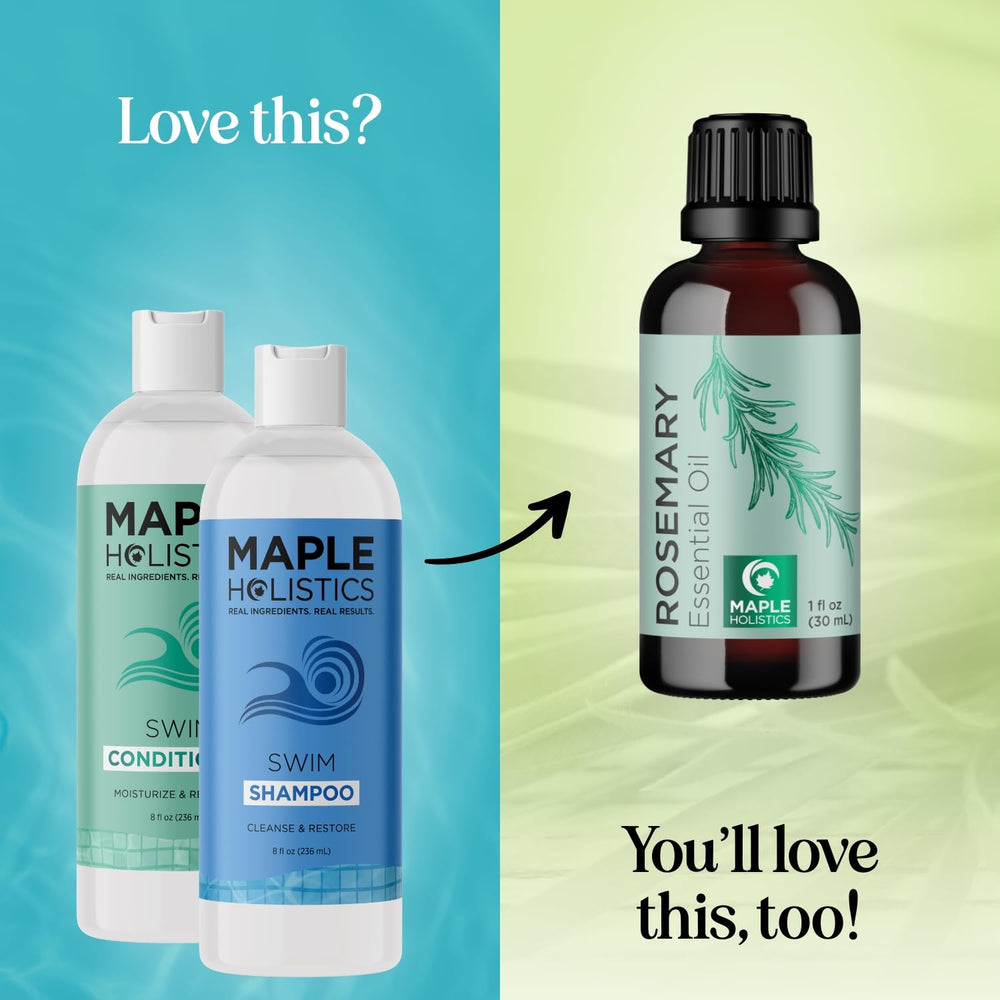 Maple Holistics Swim care setup towels bottle captures poolside hair protection routine