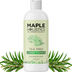 Maple Holistics Tea Tree Conditioner bottle pouring for lightweight hydration.