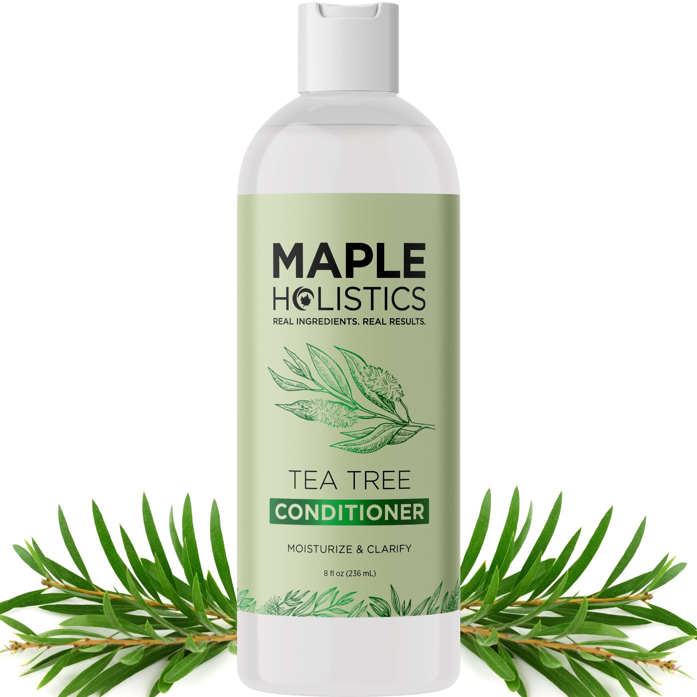 Maple Holistics Tea Tree Conditioner bottle highlighting hydrating formula for dry hair care