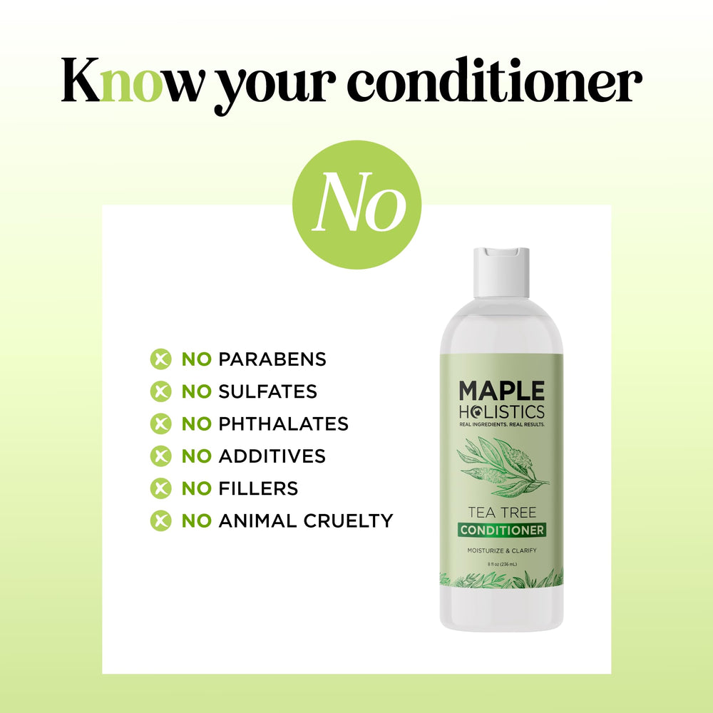 Maple Holistics Tea Tree Oil drops illustrating natural scalp care benefits