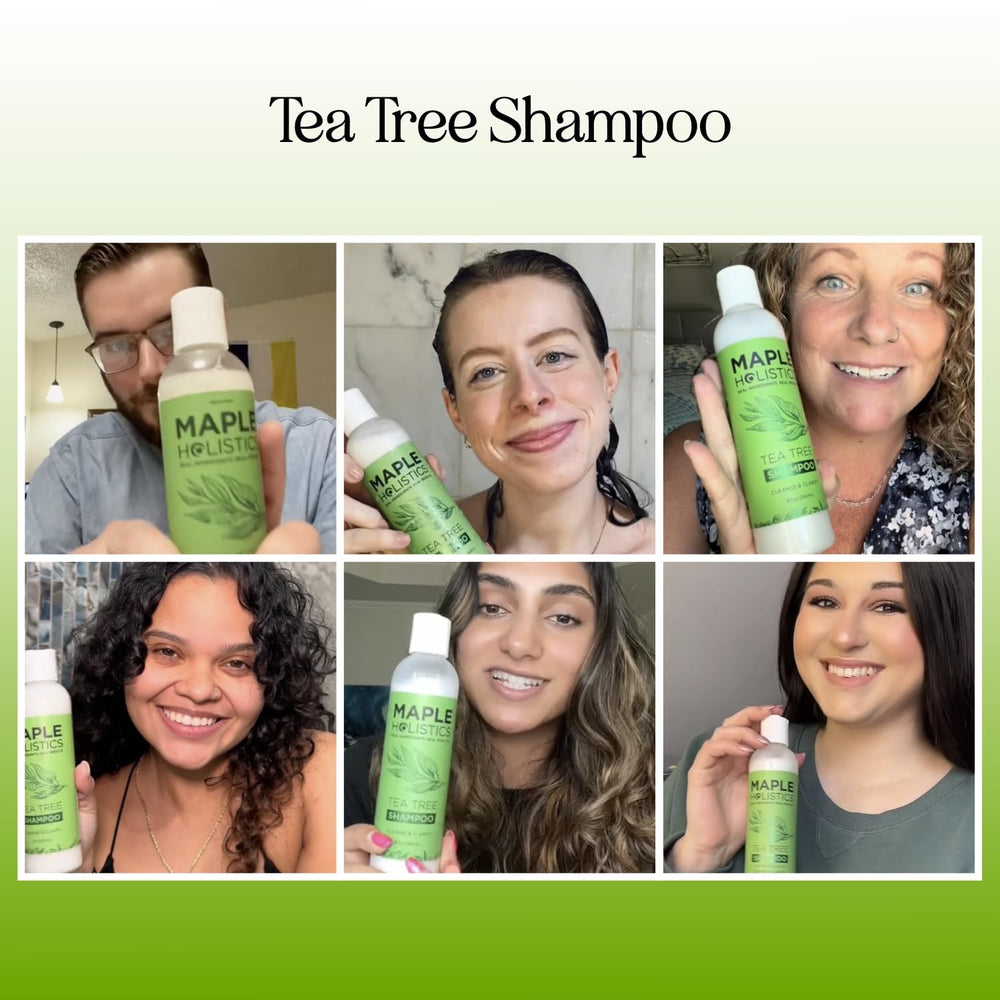Maple Holistics tea tree oil drops highlight scalp-cleansing ingredients
