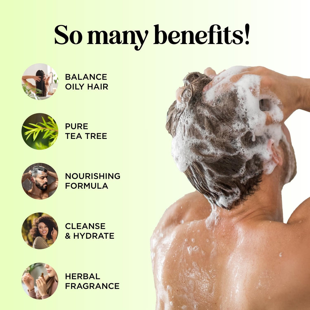 Maple Holistics Tea Tree Shampoo lather close-up highlighting buildup removal.