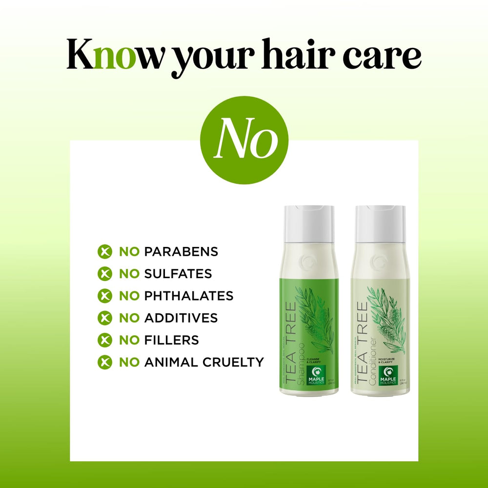 Maple Holistics Tea Tree shampoo-pump in use for easy daily cleansing.
