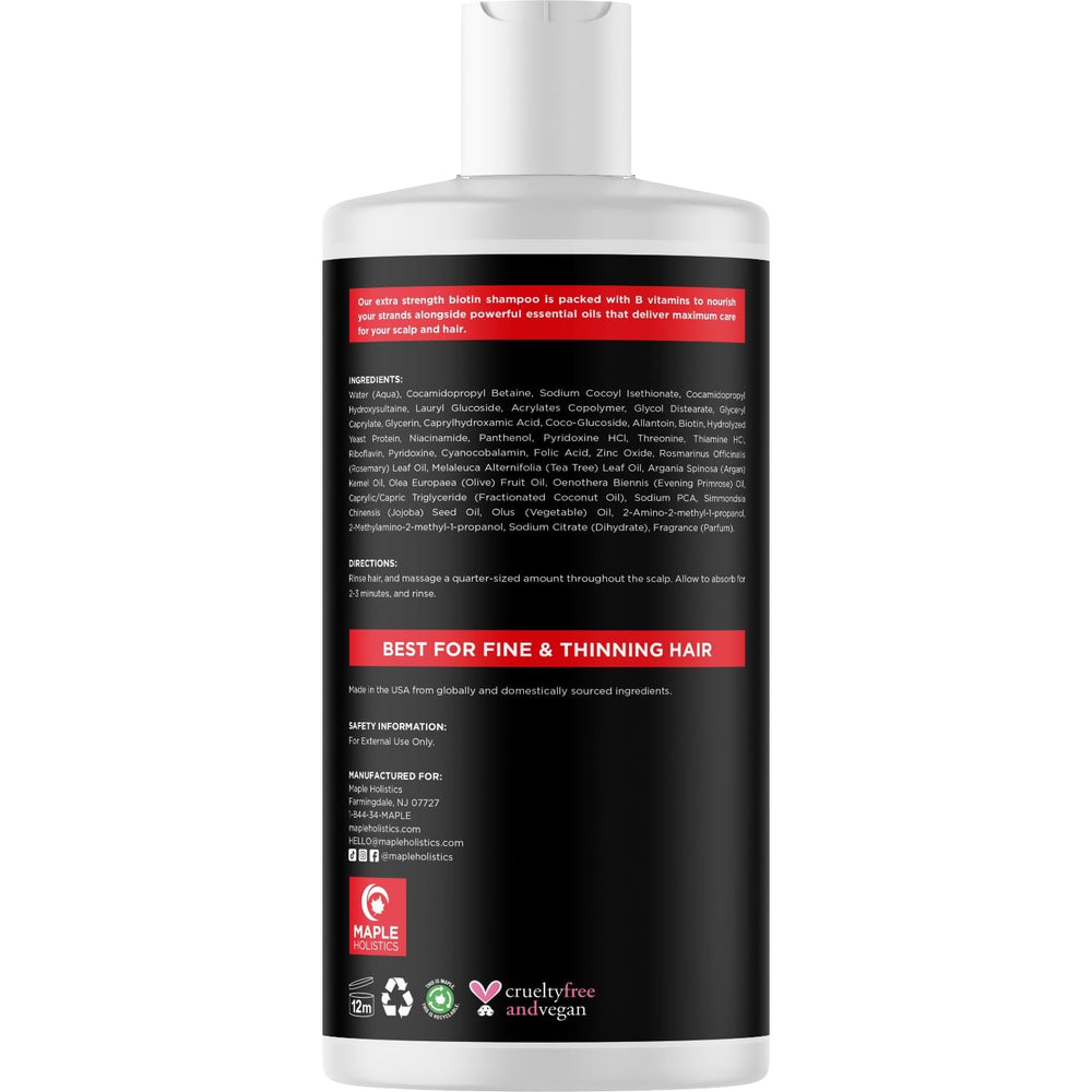 Maple Holistics Ultra Biotin Shampoo close-up of bottle for product details