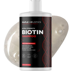 Maple Holistics Ultra Biotin Shampoo bottle shows volumizing formula for thinning hair