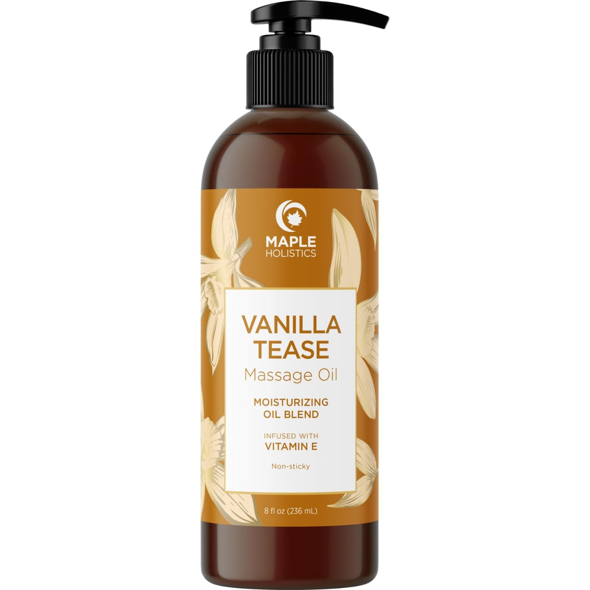 Maple Holistics vanilla sensual massage oil bottle gliding smoothly for a romantic massage